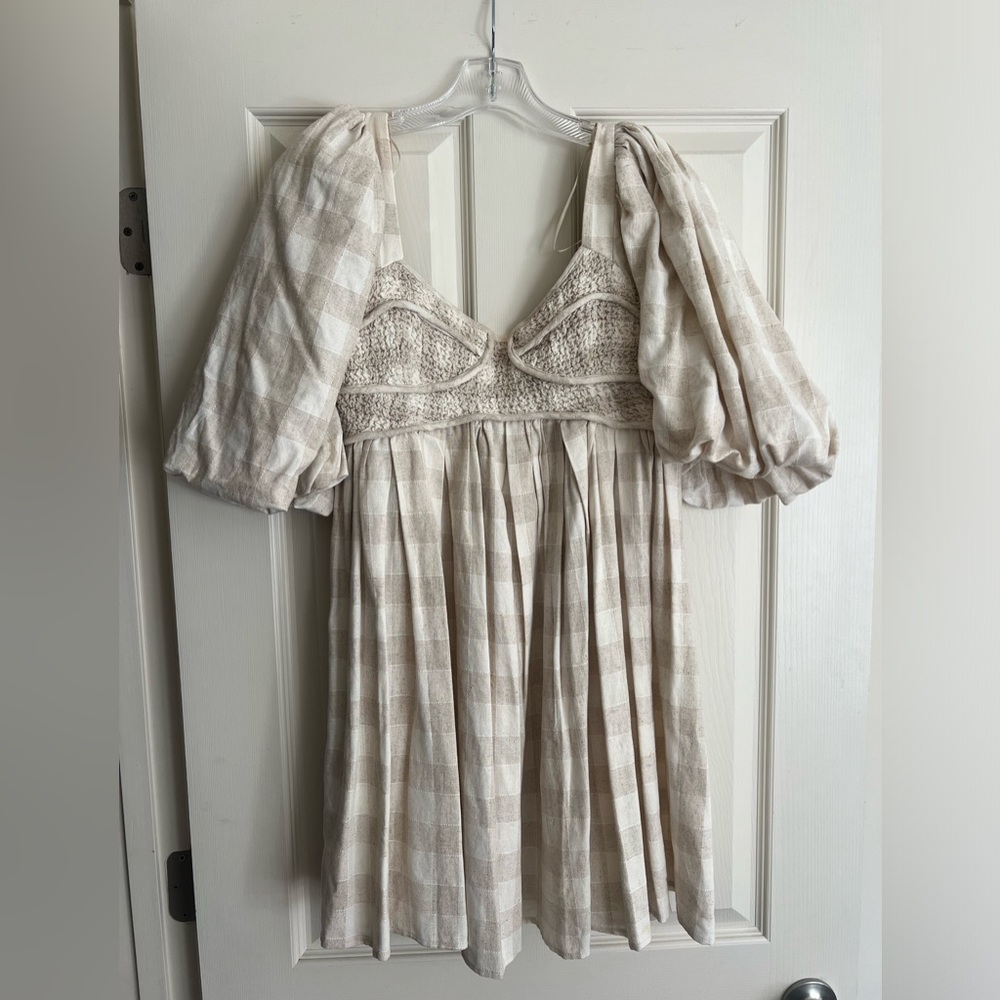 Boutique Tan Checkered Dress